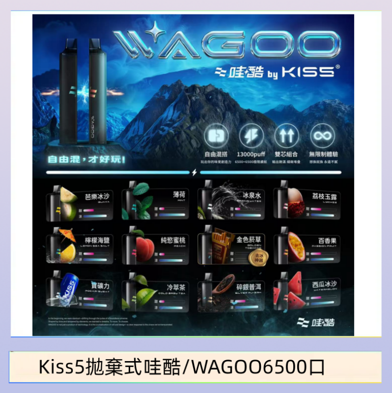 Kis5 6500 WAGOO哇酷Kiss5 6500口拋棄式 | 自由混搭雙口味 | 雙芯組合